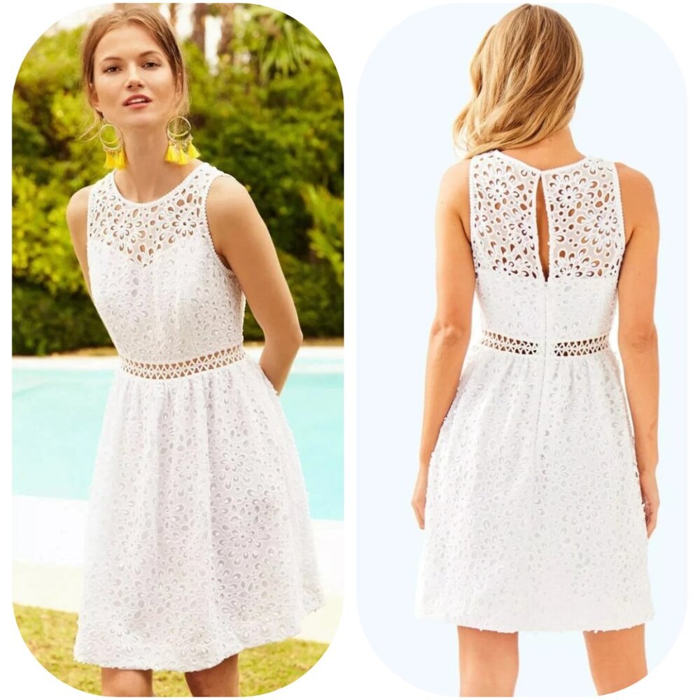 NEW LILLY PULITZER ALIVIA DRESS Resort White Sea Spray EYELET size 8, $258